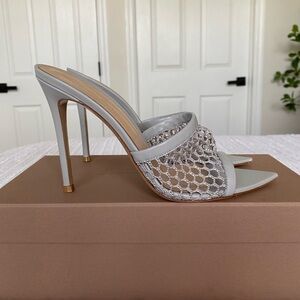 Gianvito Rossi Gray Alisia Mule Sandal Heel Nappa Mist Mesh size 39